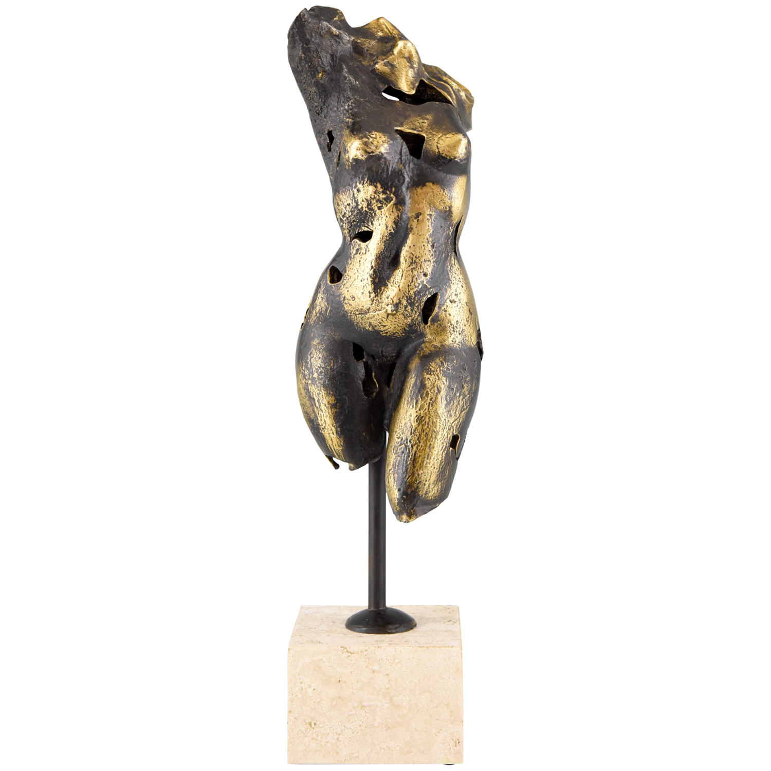 Bronze sculpture of a female torso.