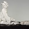 Art Deco sculpture bronze argenté femme orientale aux fleurs