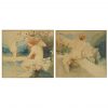 A Pair of Art Nouveau watercolor paintings with nudes