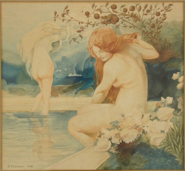 A Pair of Art Nouveau watercolor paintings with nudes