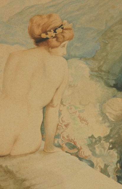 A Pair of Art Nouveau watercolor paintings with nudes