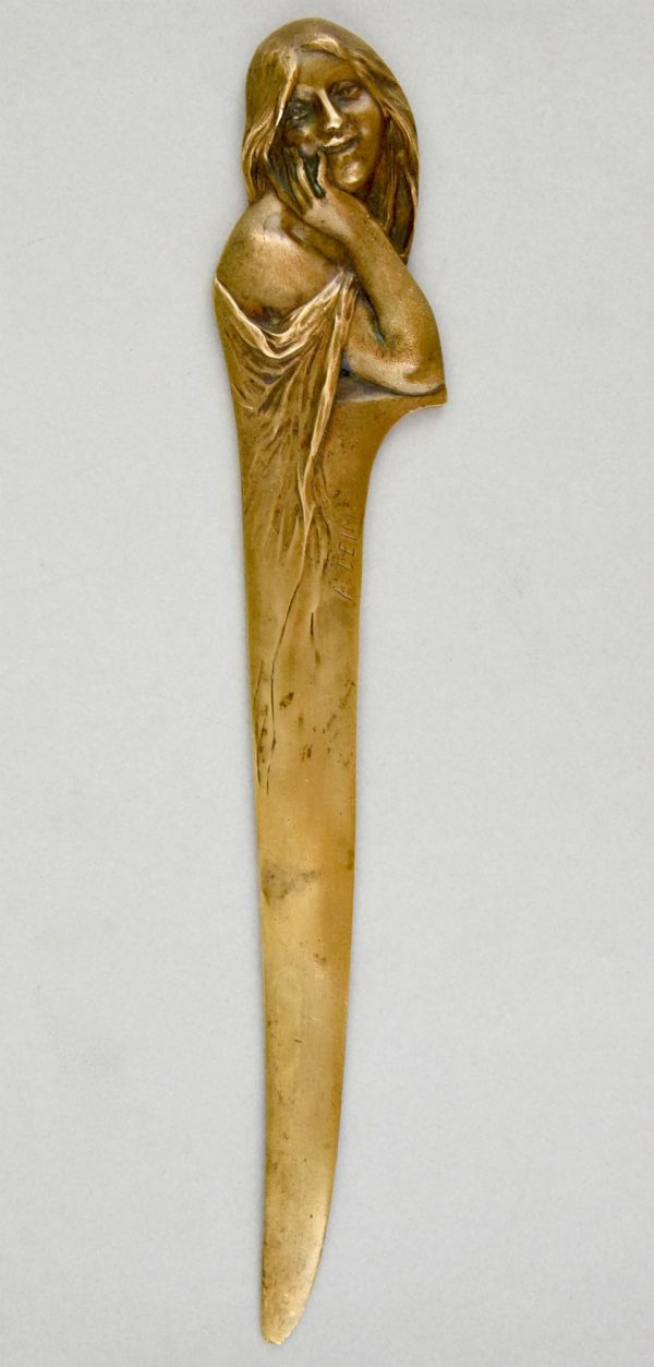 Art Nouveau bronze letter opener with lady