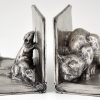 Art Deco Buchstützen Bronze, Katze und Mäuse auf Bücher