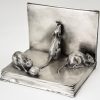 Art Deco bronze bookends, cat and mice on books