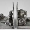 Serre livres en bronze Art Deco chat et souris sur livre