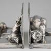 Art Deco silvered bronze cat & mouse bookends