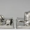 Art Deco silvered bronze cat & mouse bookends