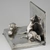 Art Deco silvered bronze cat & mouse bookends