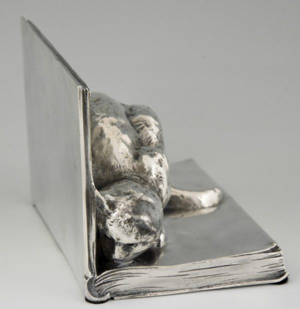 Art Deco silvered bronze cat & mouse bookends