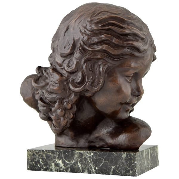 Art Deco buste en bronze d’une jeune fille