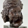 Art Deco buste en bronze d’une jeune fille