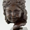 Art Deco bronzen buste van een jong meisje