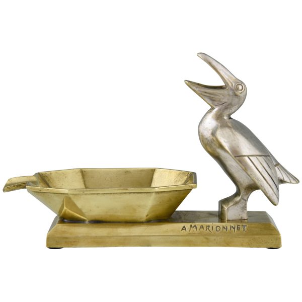 Art Deco bronze ashtray with pelican