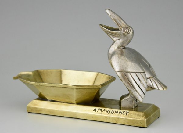 Art Deco bronzen asbak met pelikaan