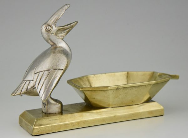 Art Deco bronzen asbak met pelikaan