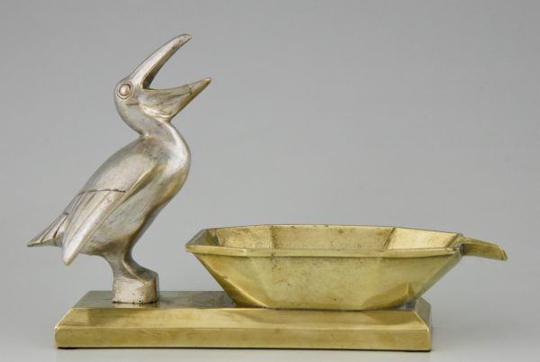 Art Deco Bronze Aschenbecher Pelikan