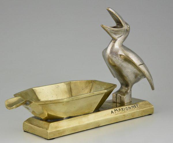 Art Deco Bronze Aschenbecher Pelikan