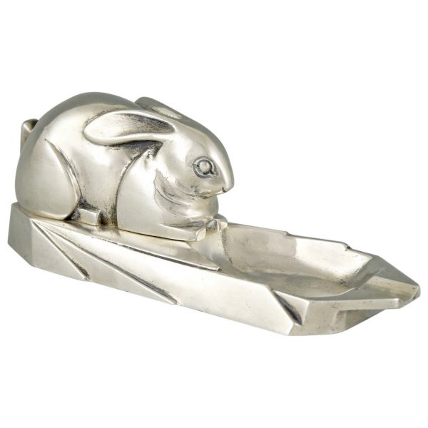 Cendrier Art Deco bronze argenté avec lapin.