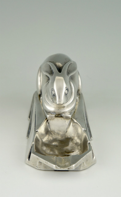 Art Deco silvered bronze ashtray with rabbit.