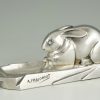 Art Deco silvered bronze ashtray with rabbit.