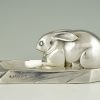 Art Deco silvered bronze ashtray with rabbit.