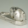 Art Deco silvered bronze ashtray with rabbit.