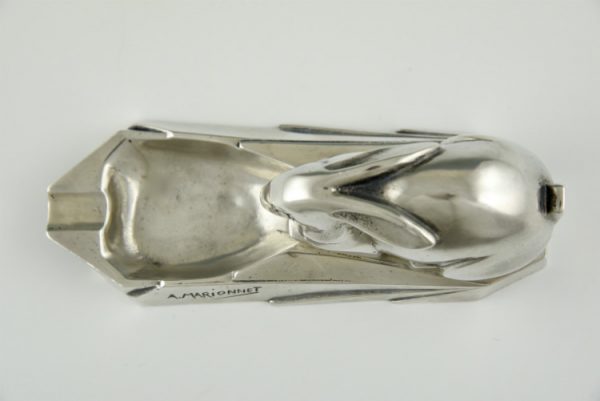 Art Deco silvered bronze ashtray with rabbit.