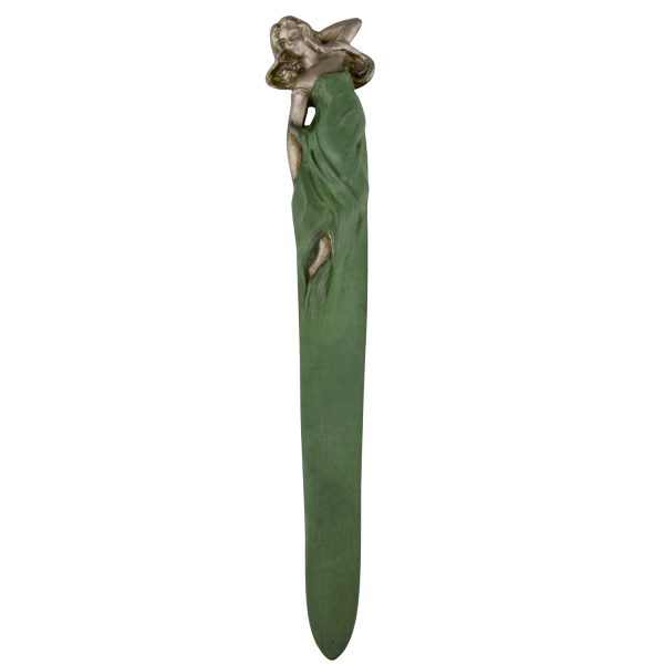 Art Nouveau bronze bookmark letteropener with lady