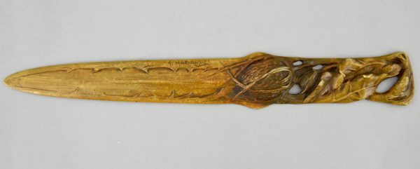 Jugendstil briefopener brons met distel motief