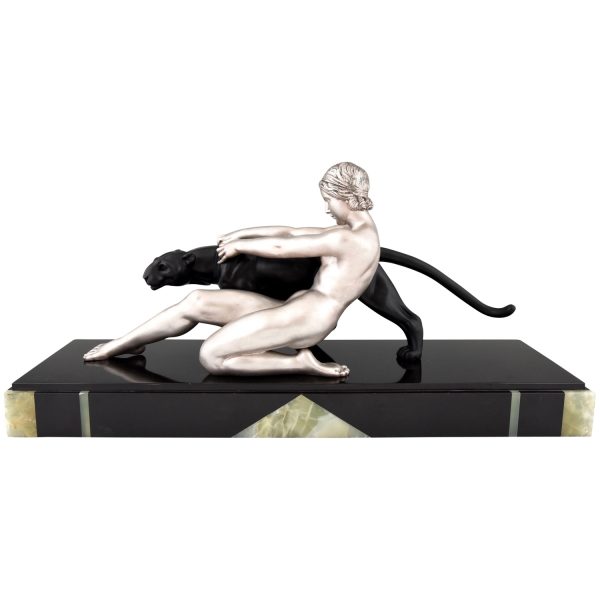 Sculpture Art Deco nue avec panthère