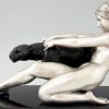 Sculpture Art Deco nue avec panthère