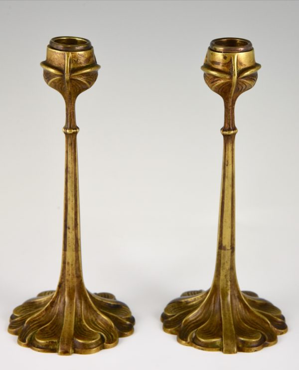 Jugendstil Paar Bronze Leuchter