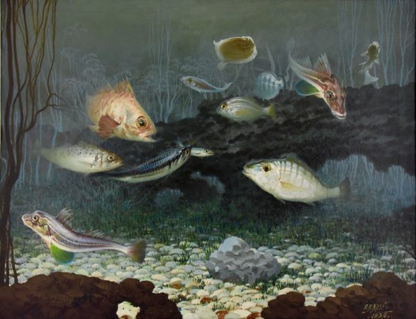 Art Deco Gemälde Fisch auf Meeresboden