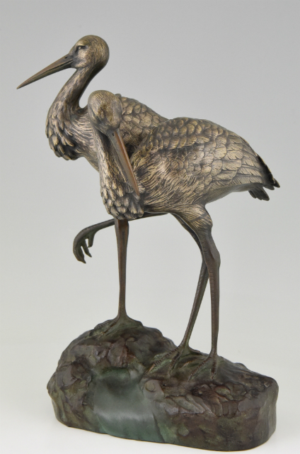 Art Deco bronze sculpture of storks