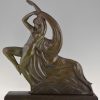 Art Deco bronze sculpture dancing nude with borzoi dog