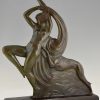 Art Deco bronze sculpture dancing nude with borzoi dog