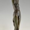 Art Deco bronzen sculptuur dansend naakt met barzoi hond