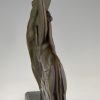 Art Deco bronze sculpture dancing nude with borzoi dog