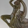 Art Deco bronze sculpture dancing nude with borzoi dog