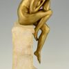 Art Deco bronze sculpture nude lady on column