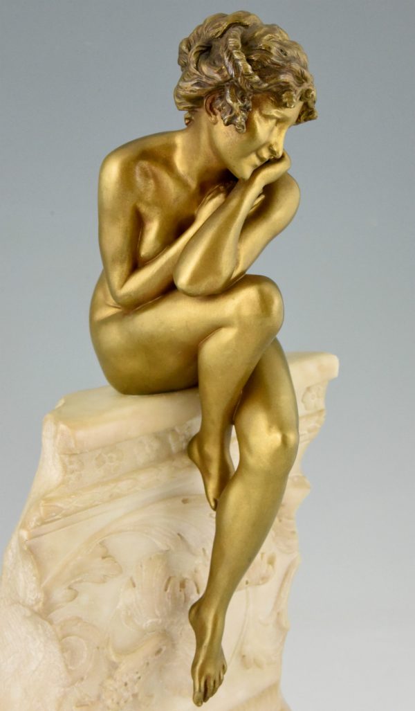 Art Deco Skulptur Bronze Frauenakt auf Säule