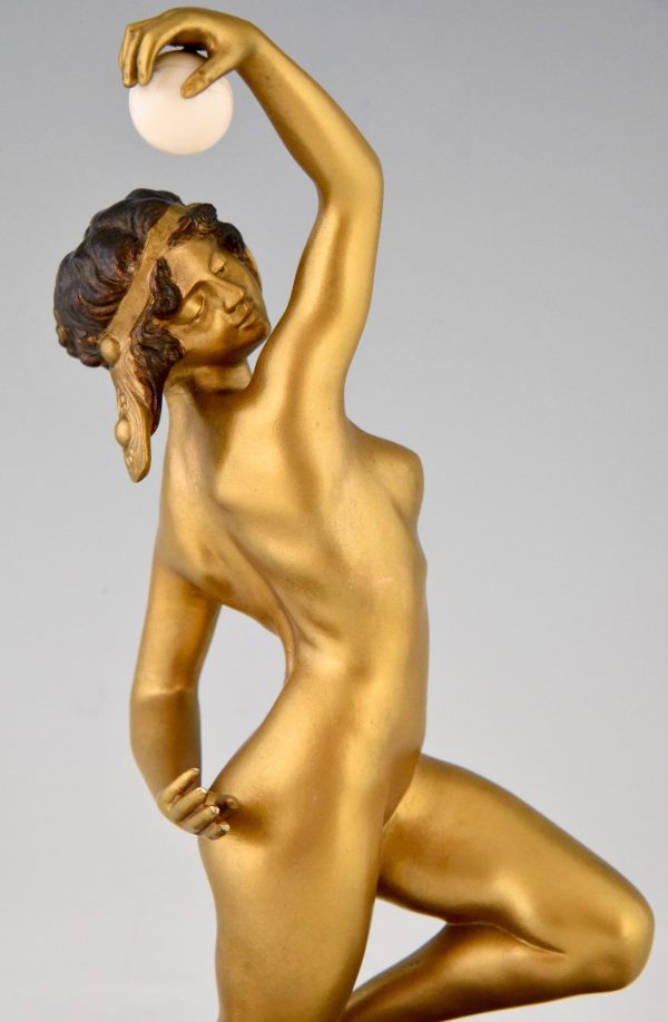 Art Deco bronze sculpture nude with ball