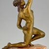 Sculpture bronze Art Deco danseuse nue a la boule