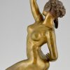 Sculpture bronze Art Deco danseuse nue a la boule