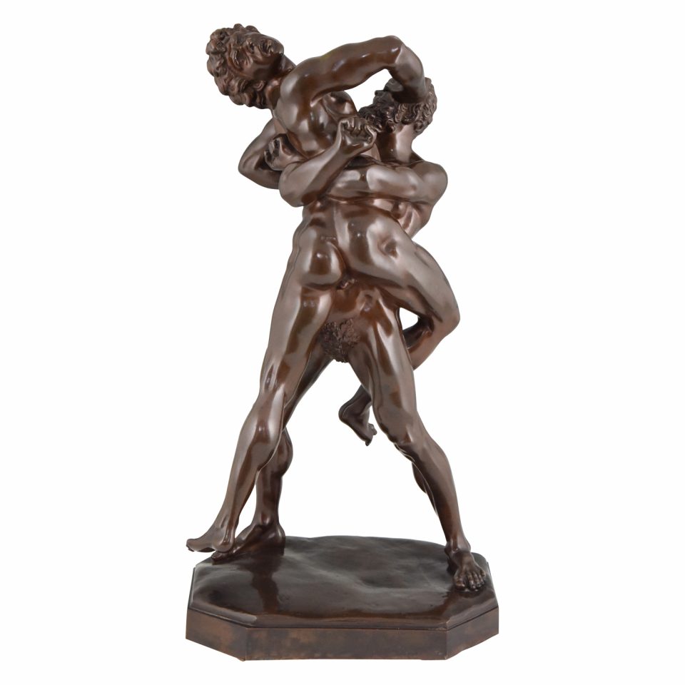 Antique bronze sculpture of Hercules and Antaeus wrestling Deconamic