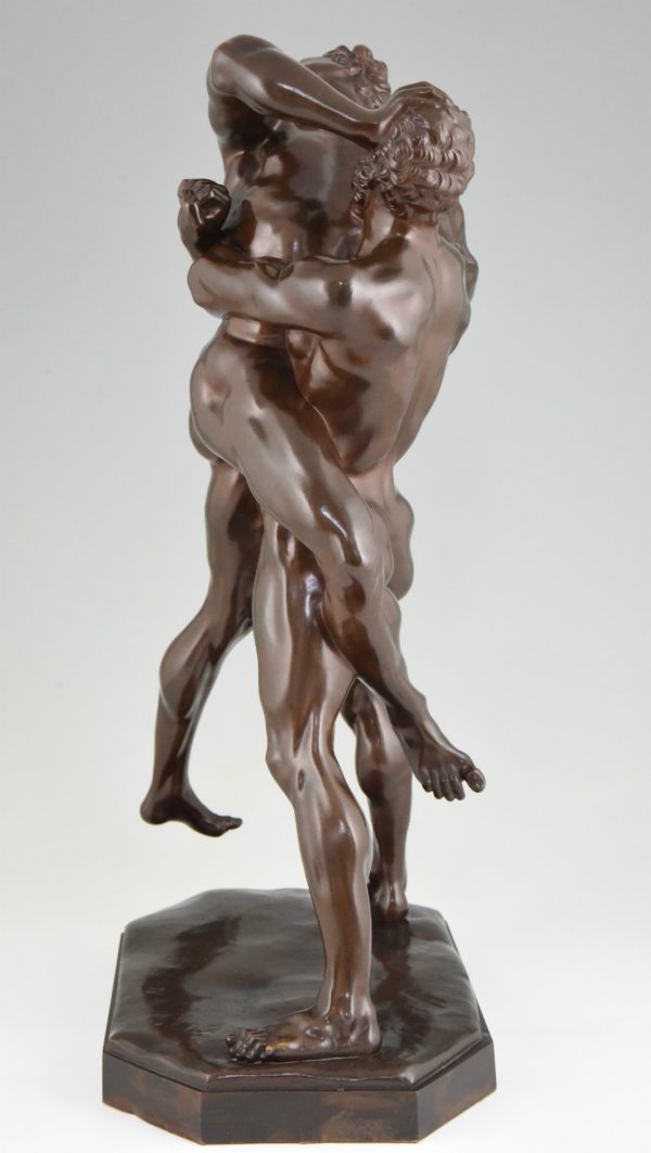 Antique bronze sculpture of Hercules and Antaeus wrestling