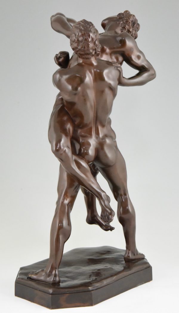 Antique bronze sculpture of Hercules and Antaeus wrestling