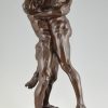 Antique bronze sculpture of Hercules and Antaeus wrestling