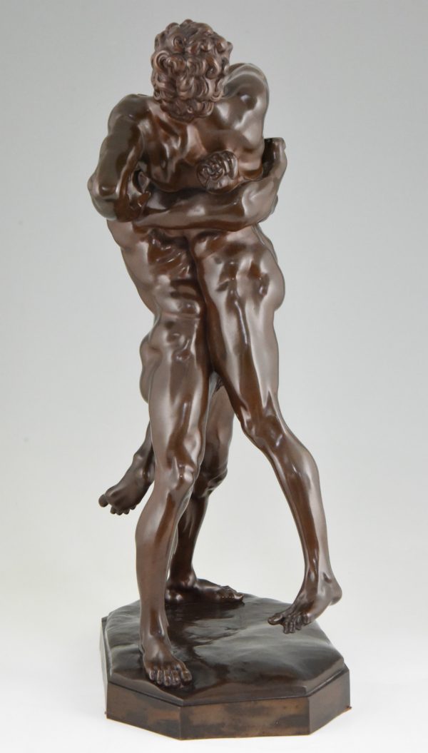 Antike Bronze Skulptur Kampf von Herkules und Antaeus