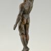 Olympic Salute, bronze Art deco sculpture male nude athlete.